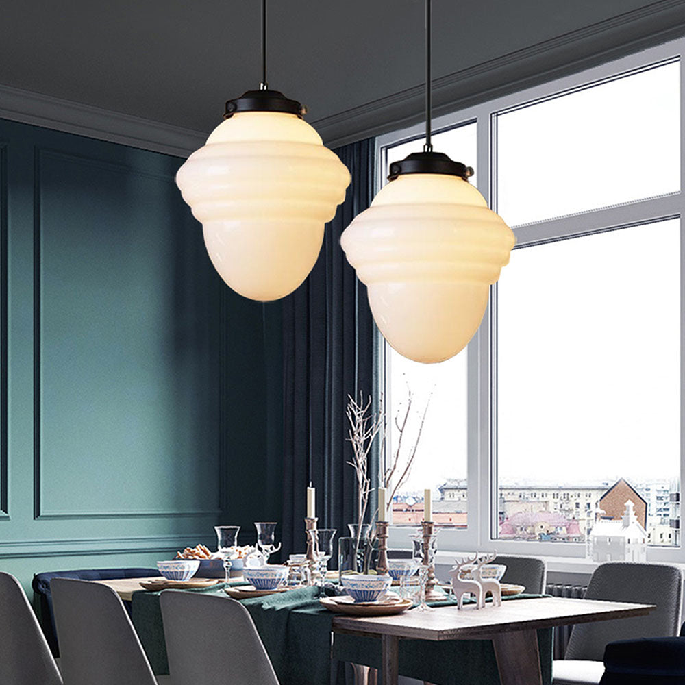 Geometryczna lampa wisząca słoik z białego mlecznego szkła w stylu vintage