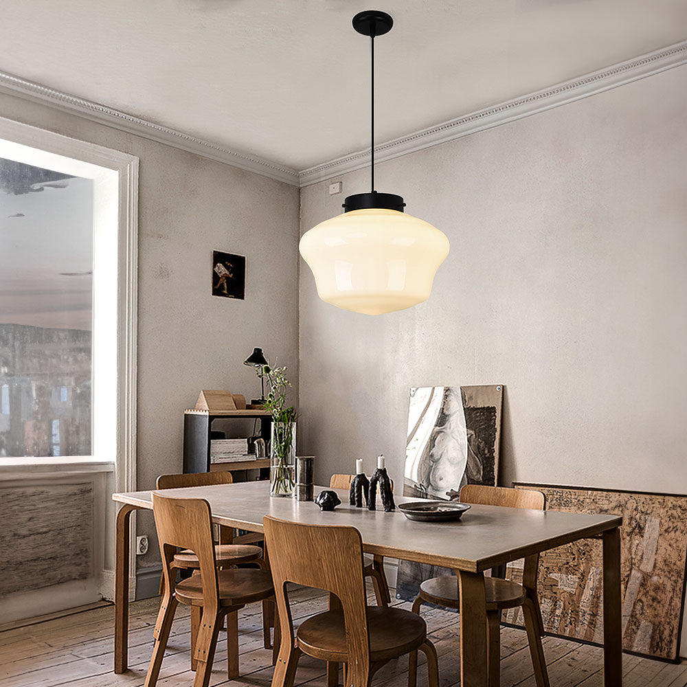 Geometryczna lampa wisząca słoik z białego mlecznego szkła w stylu vintage