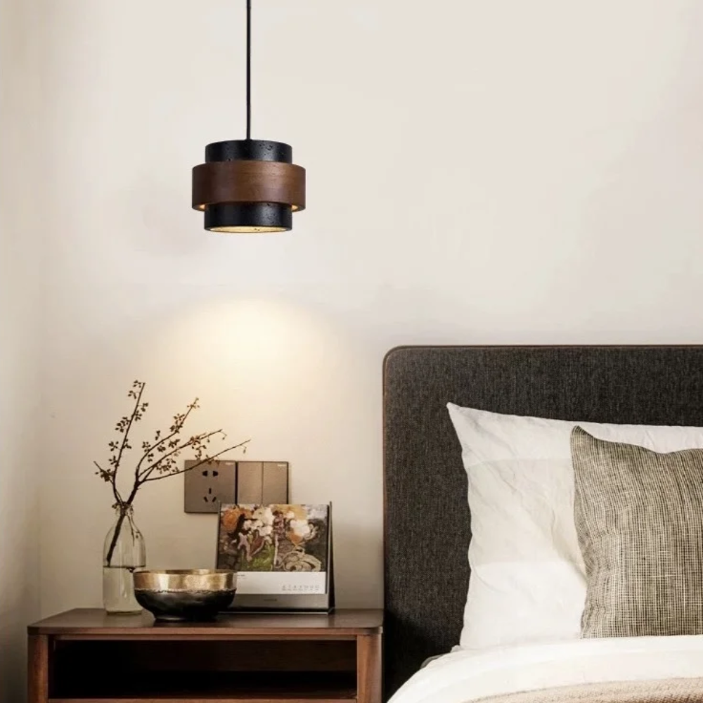 Lampa wisząca z czarnego trawertynu
