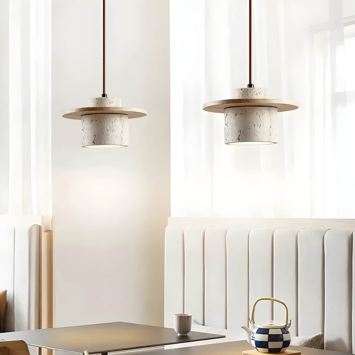 Lampa wisząca z kamienia trawertynowego