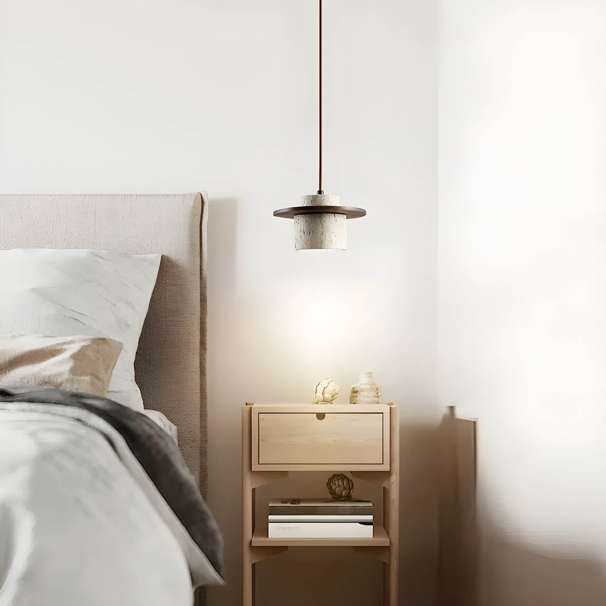 Lampa wisząca z kamienia trawertynowego