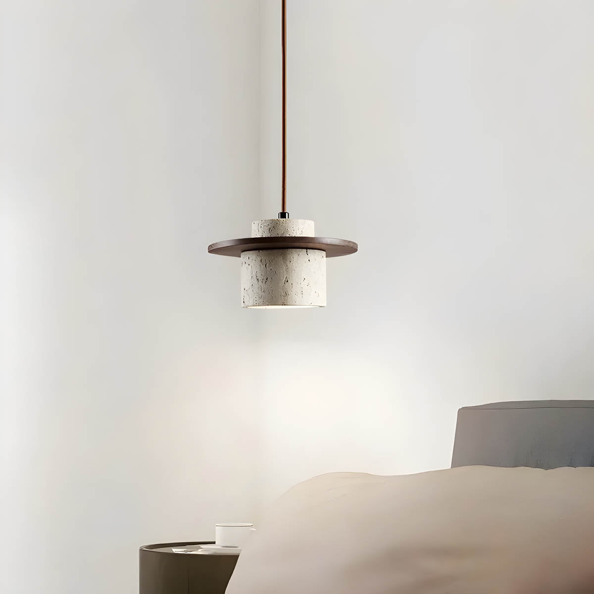 Lampa wisząca z kamienia trawertynowego
