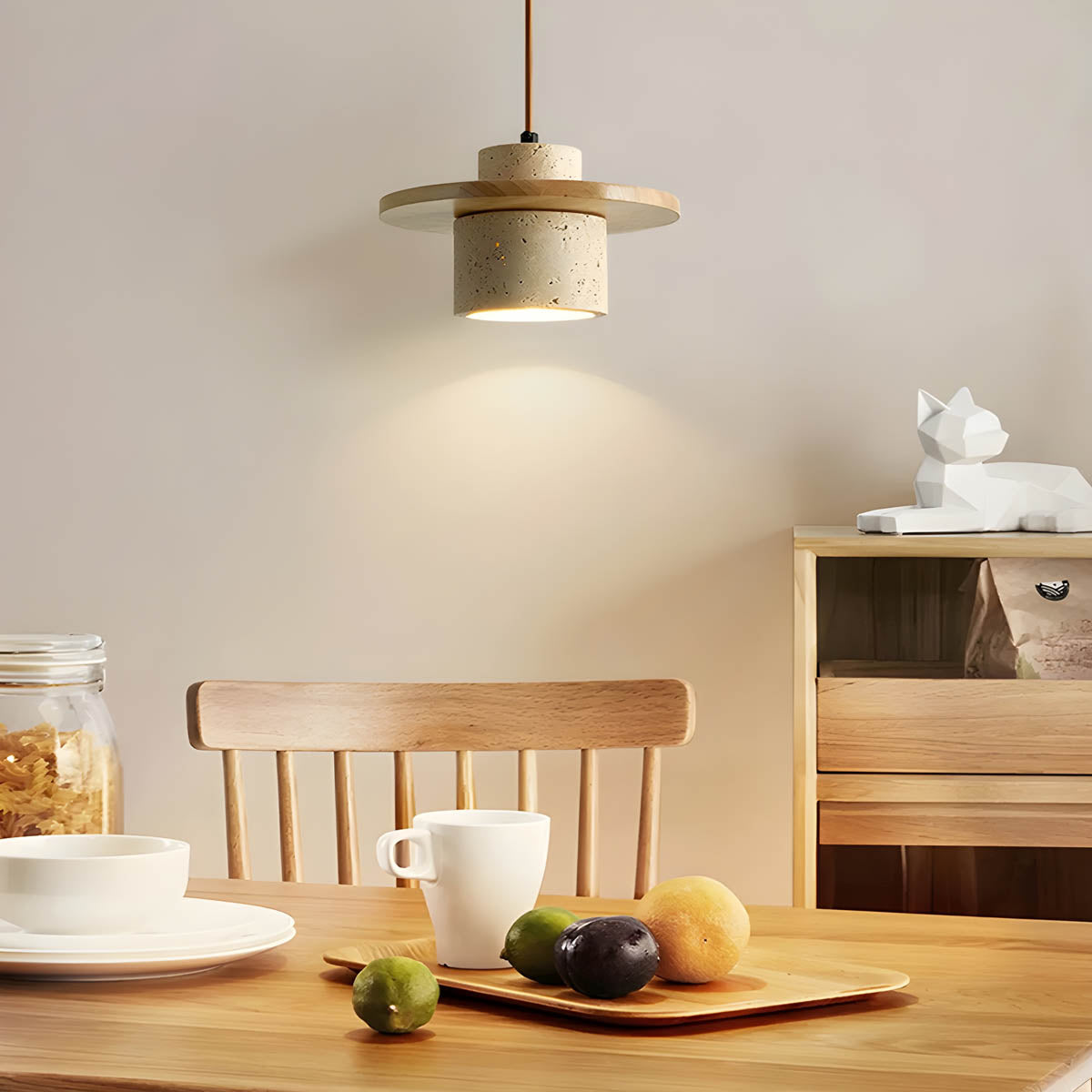 Lampa wisząca z kamienia trawertynowego