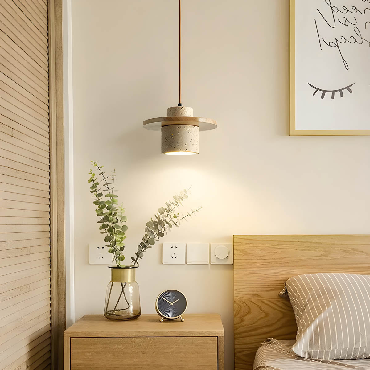 Lampa wisząca z kamienia trawertynowego