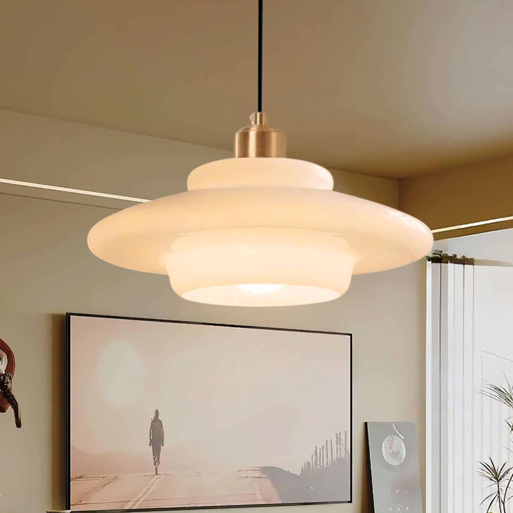 Biała lampa wisząca z połowy wieku