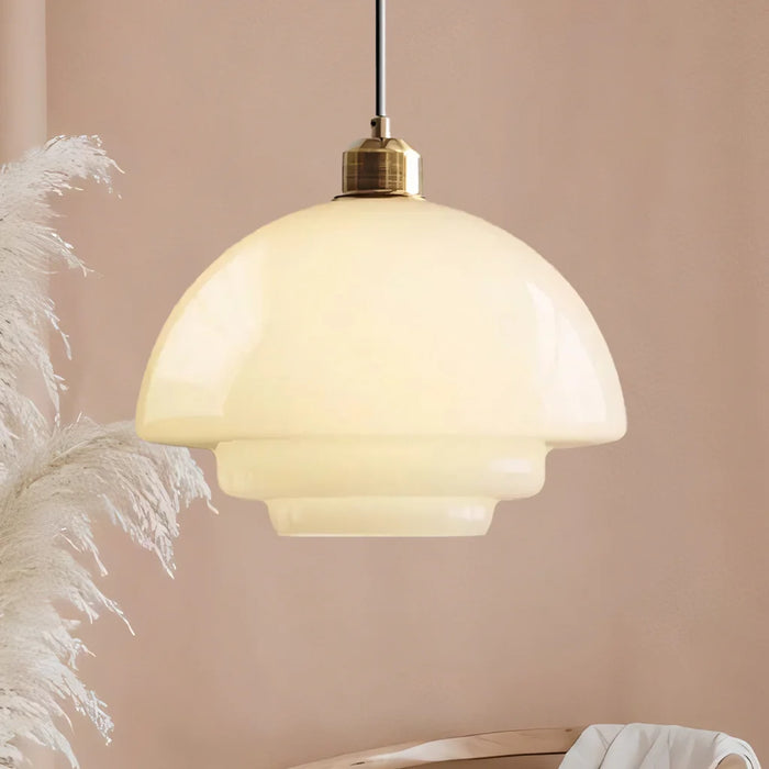 Biała lampa wisząca z połowy wieku