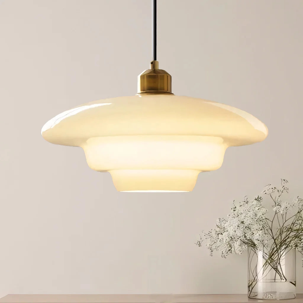 Biała lampa wisząca z połowy wieku