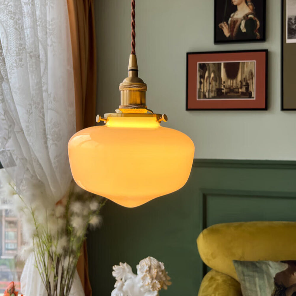 Szklana lampa wisząca Mosiężna latarnia retro