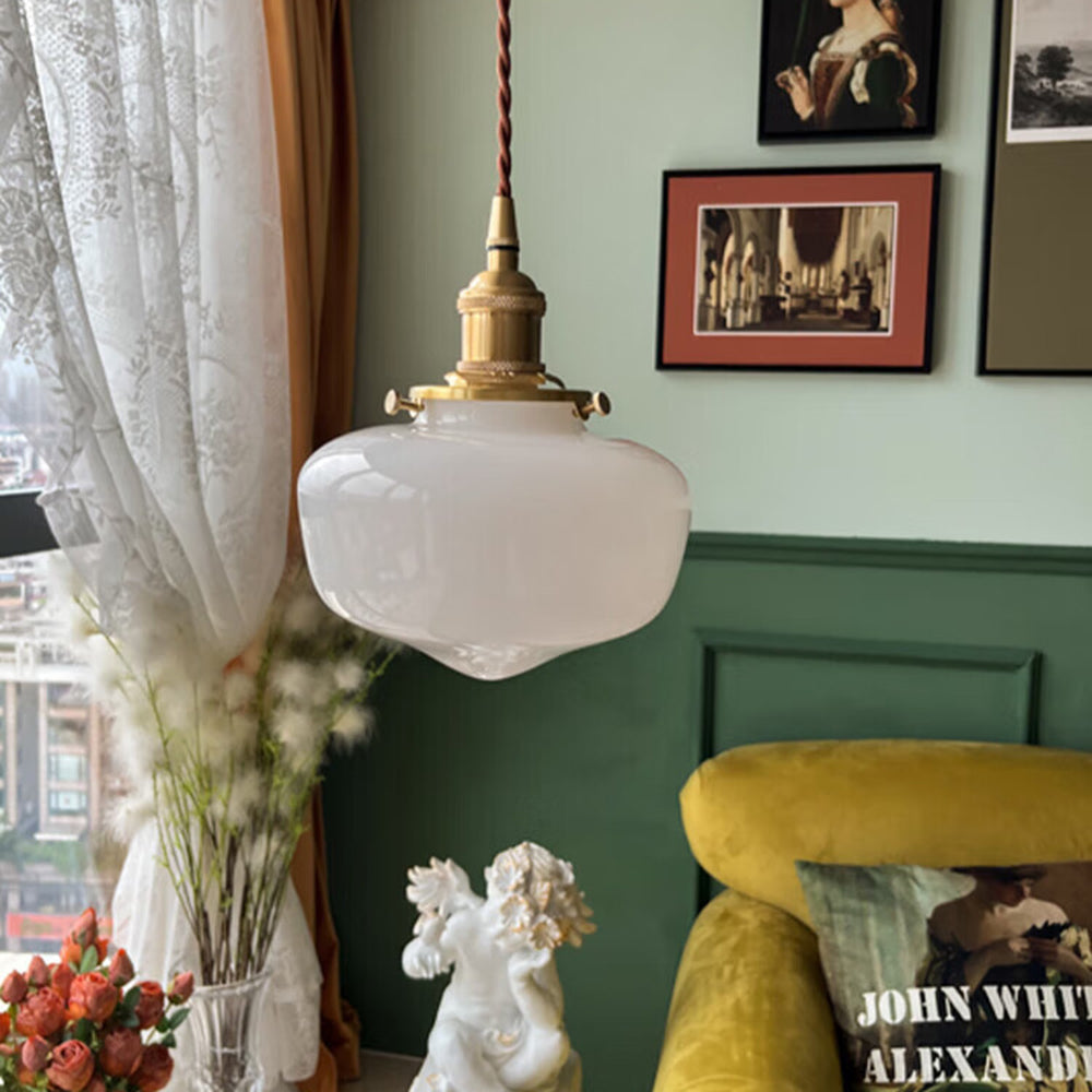 Szklana lampa wisząca Mosiężna latarnia retro