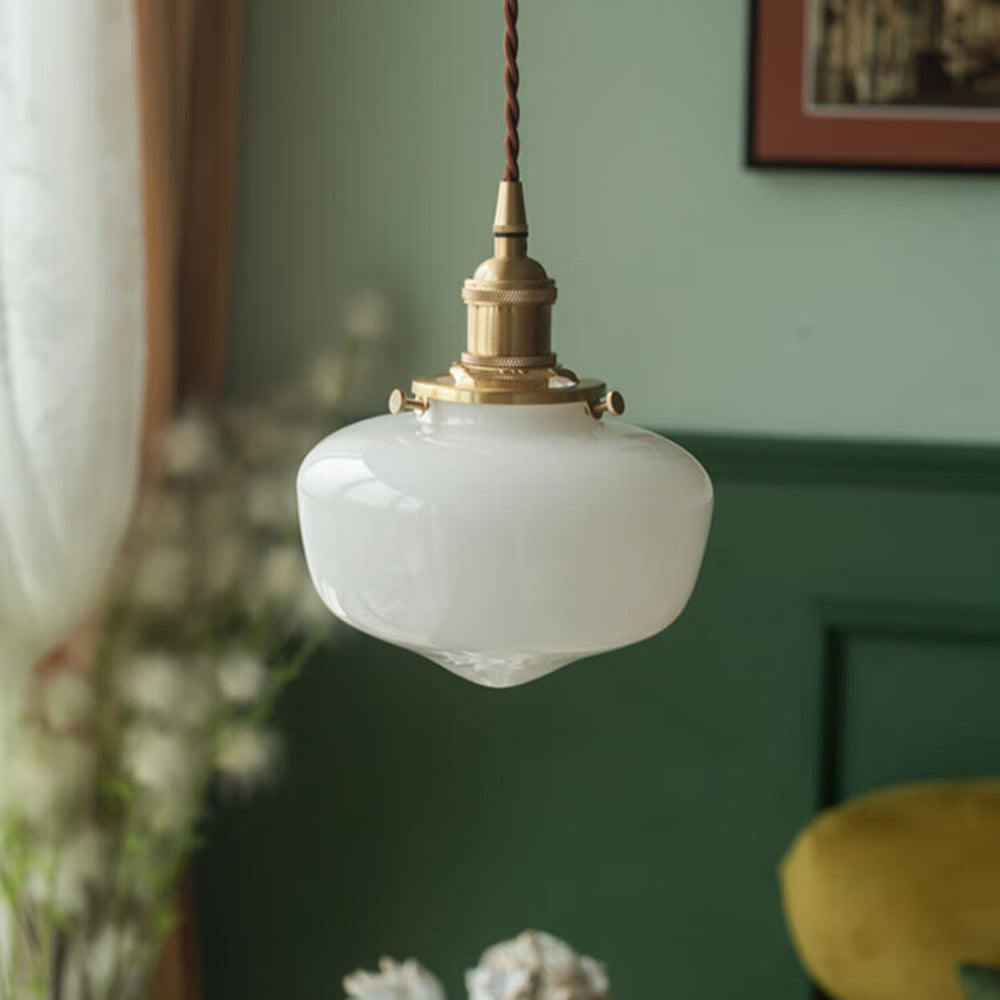 Szklana lampa wisząca Mosiężna latarnia retro