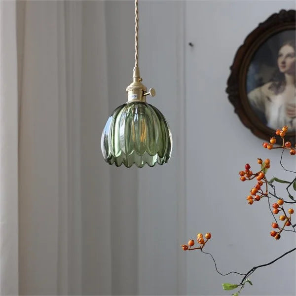 Japońska retro szklana lampa wisząca w kształcie kwiatu