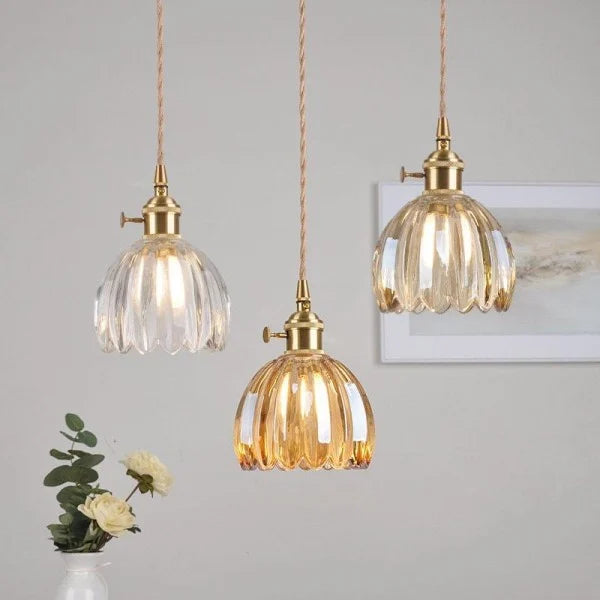 Japońska retro szklana lampa wisząca w kształcie kwiatu