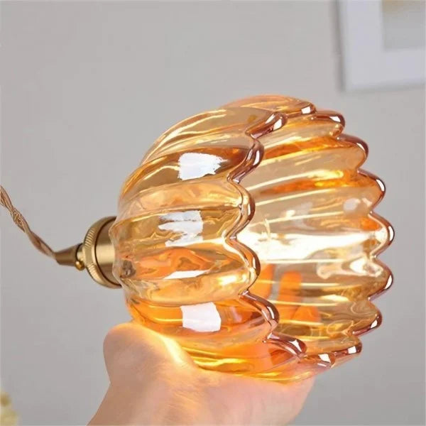 Japońska retro szklana lampa wisząca w kształcie kwiatu
