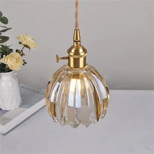 Japońska retro szklana lampa wisząca w kształcie kwiatu