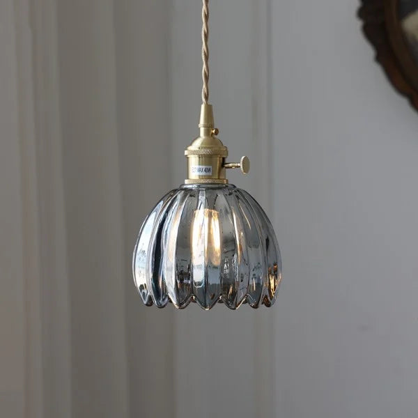 Japońska retro szklana lampa wisząca w kształcie kwiatu